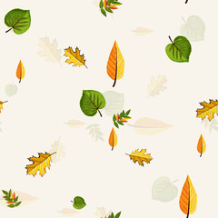 Autumn vector seamless pattern. Hand draw autumn leaves background.