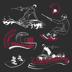 Set of Vector Logos Sport Wakeboarding