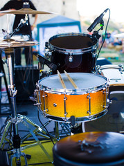 The drum on the stage.