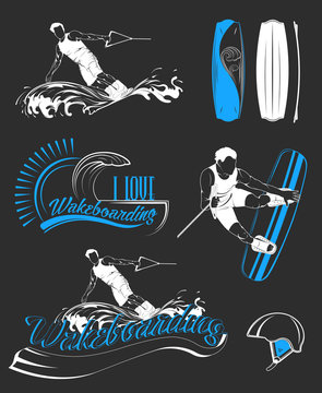Set of Vector Logos Sport Wakeboarding