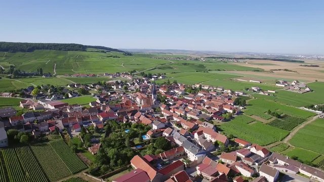 France, Champagne, regional park of Montagne de Reims, Aerial view of Chamery, HD movie (1920X1080)