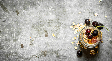 Obraz na płótnie Canvas Healthy food. Muesli with black currant.