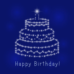 The luminous cake holiday greeting. Happy birthday card.