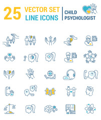 Set vector line icons in flat design with psychological help for