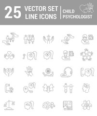 Set vector line icons in flat design with psychological help for