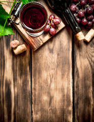 Red wine with a vine branch.