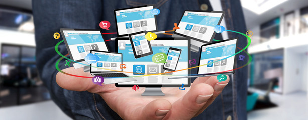 Businessman holding tech device in his hand