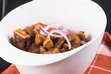 tokwa't baboy (famous delicacy in the Philippines) or pig ears and tofu in sweet soy sauce and vinegar sauce