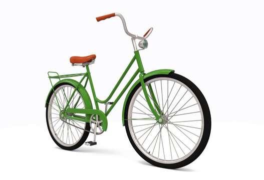 Fototapeta Green bicycle, Bike theme elements,  Retro bicycle for city, Bike isolated on white background, Bike illustration - 3d Render