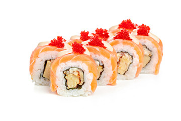 japanese sushi rolls on a white background