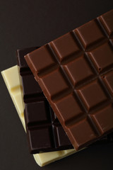 White, milky and dark chocolate bars