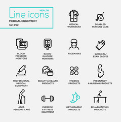 Medical Equipment - line design pictograms set