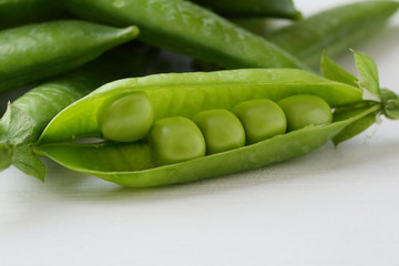 Fresh green peas closeup