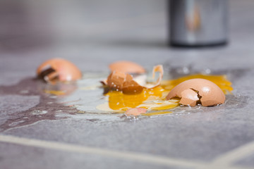 oeufs cassés sur le sol