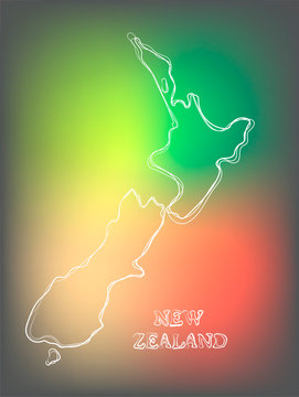 Beautiful hand drawn outline map of New Zealand, vector illustration