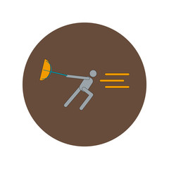 Vector illustration in flat design of man with umbrella in storm