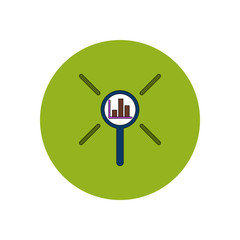 Vector illustration in flat design of column chart and magnifier