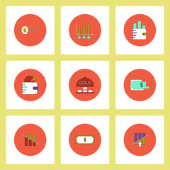 Collection of icons in flat style world gold price statistic