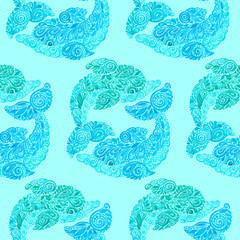 Watercolor Dolphin Doodle Mehndi Ethnic Illustration