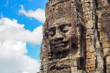 Stone-Carved Faces in Bayon Temple, Cambodia