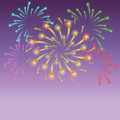 Shinning Colorful Starry Fireworks on Night Sky. Vector Illustration.