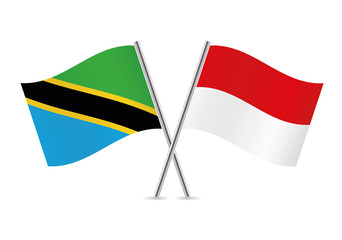 Tanzania and Indonesia flags. Vector illustration.