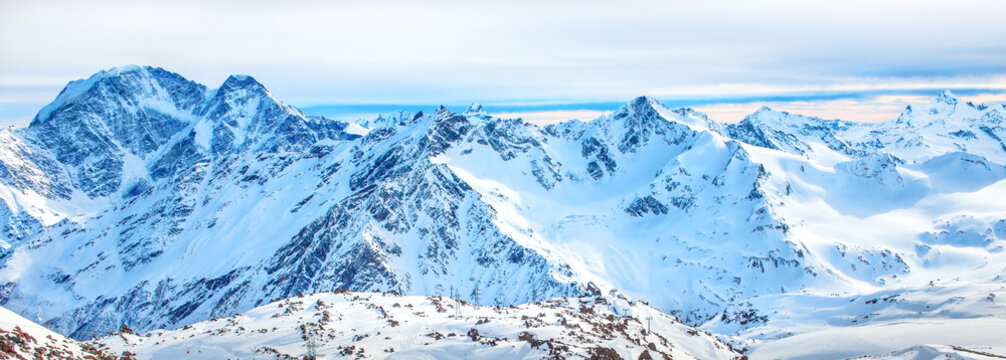 Panorama with range of mountains peaks