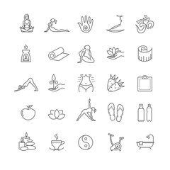 Thin line yoga icons set. health life