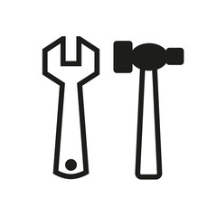 Wrench, screwdriver and hammer. Hardware tools.