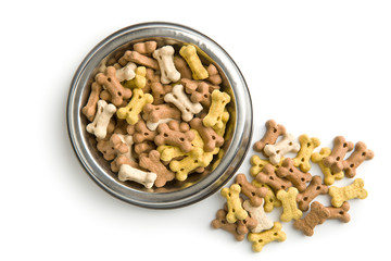 Dog food shaped like bones.