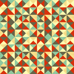 Triangles in retro colours, abstract seamless pattern