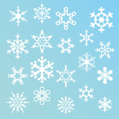 snowflakes silhouettes, big set, flat illustration