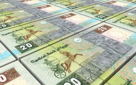 Egyptian pounds bills stacks background. 3D illustration.