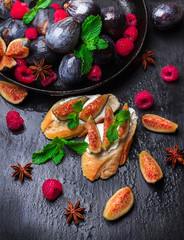 Bruschetta sandwich with soft goat cheese and figs