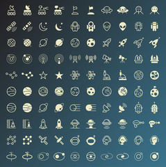 Set of 100 Minimal and Solid Space Icons. Vector Isolated Elements.