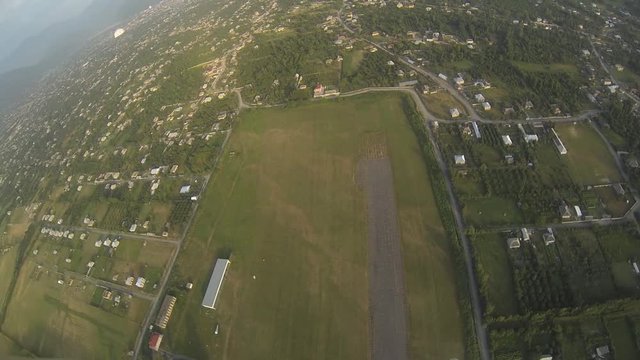 paratrooper makes flight, first-person view