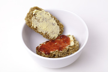 Breakfast wheat biscuits with spread and jam