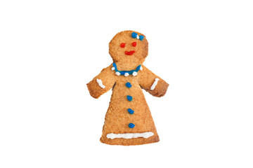 Gingerbread man cookies on white background. Traditional Christmas cookies.