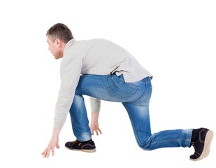 back view of running man. walking guy in motion. Rear view people collection.  backside view of person. Isolated over white background.