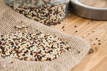 Raw quinoa seeds close up.