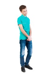Fototapeta premium man hesitates. Isolated on white background