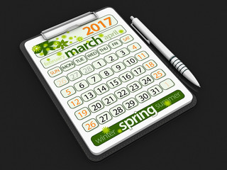 Clipboard with march 2017. Image with clipping path