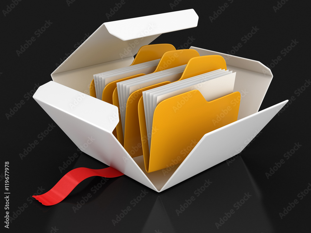 Poster open package with folders. image with clipping path