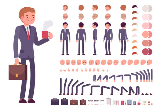 Businessman character creation set. Build your own design. Cartoon vector flat-style infographic illustration