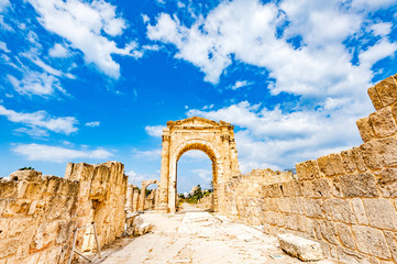 Triumphal Arch in Tyre, Lebanon. It is located about 80 km south of Beirut and has led to its designation as a UNESCO World Heritage Site in 1984.