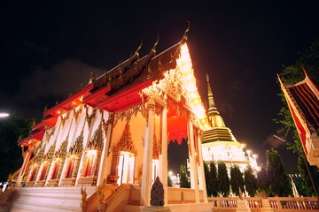 The building of buddhist temple at night. Phuket, Thailand
