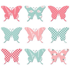 Textile butterflies in pastel colors.