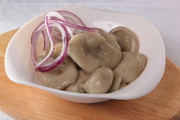 salted mushrooms with onions