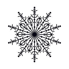 vector black and white image of decorative snowflakes