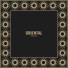 Vector geometric frame oriental style. Square vector border for design. Premium background in luxury style.